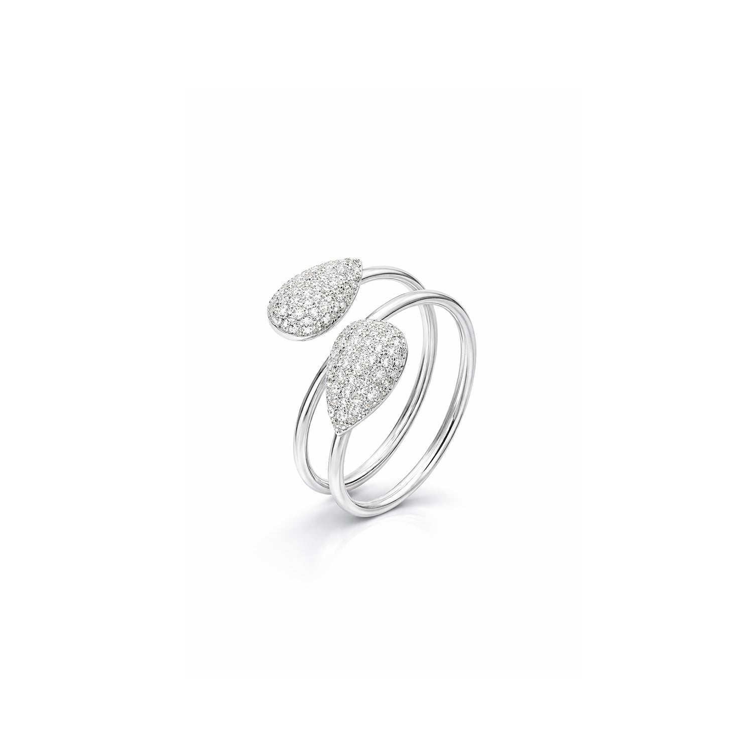 Silver ring with embedded stones on a white background