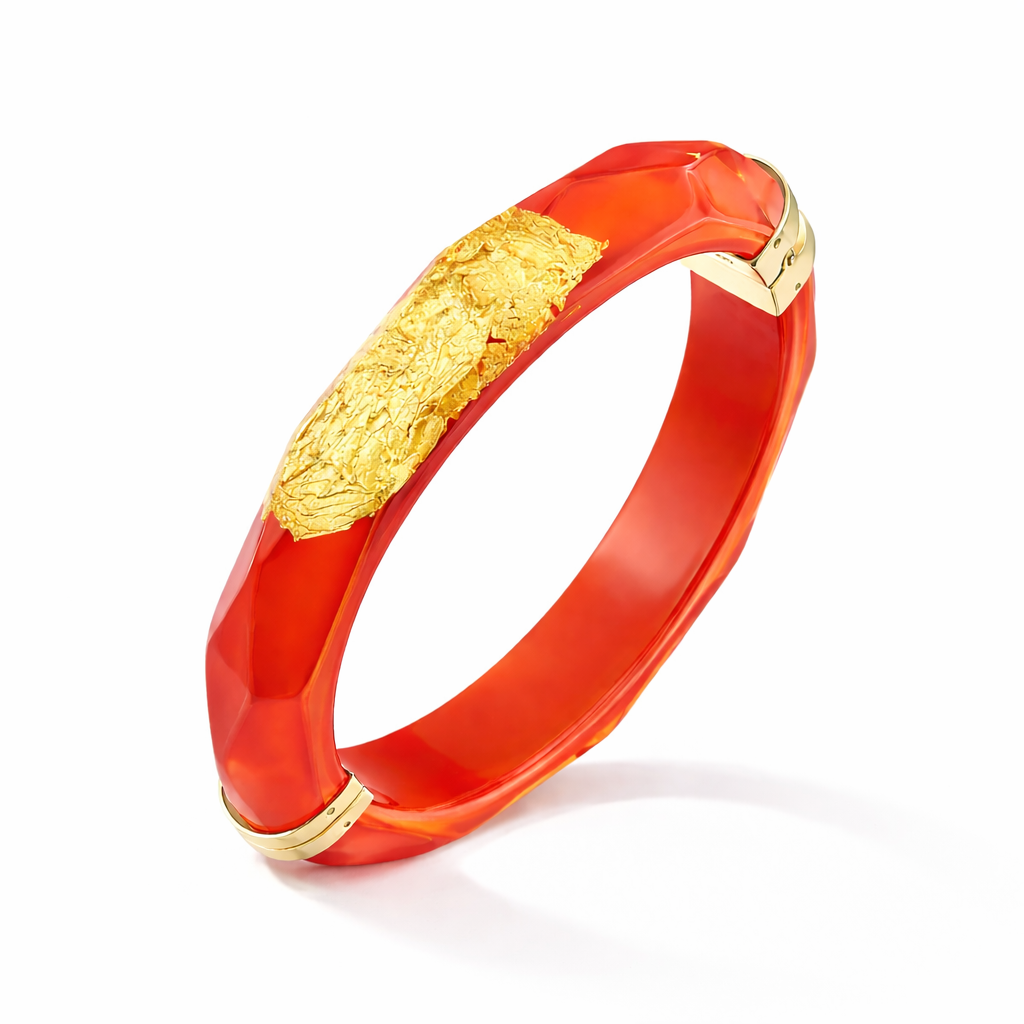 SAMPLE SALE - Large Gold Leaf Thin Faceted Lucite Bangles
