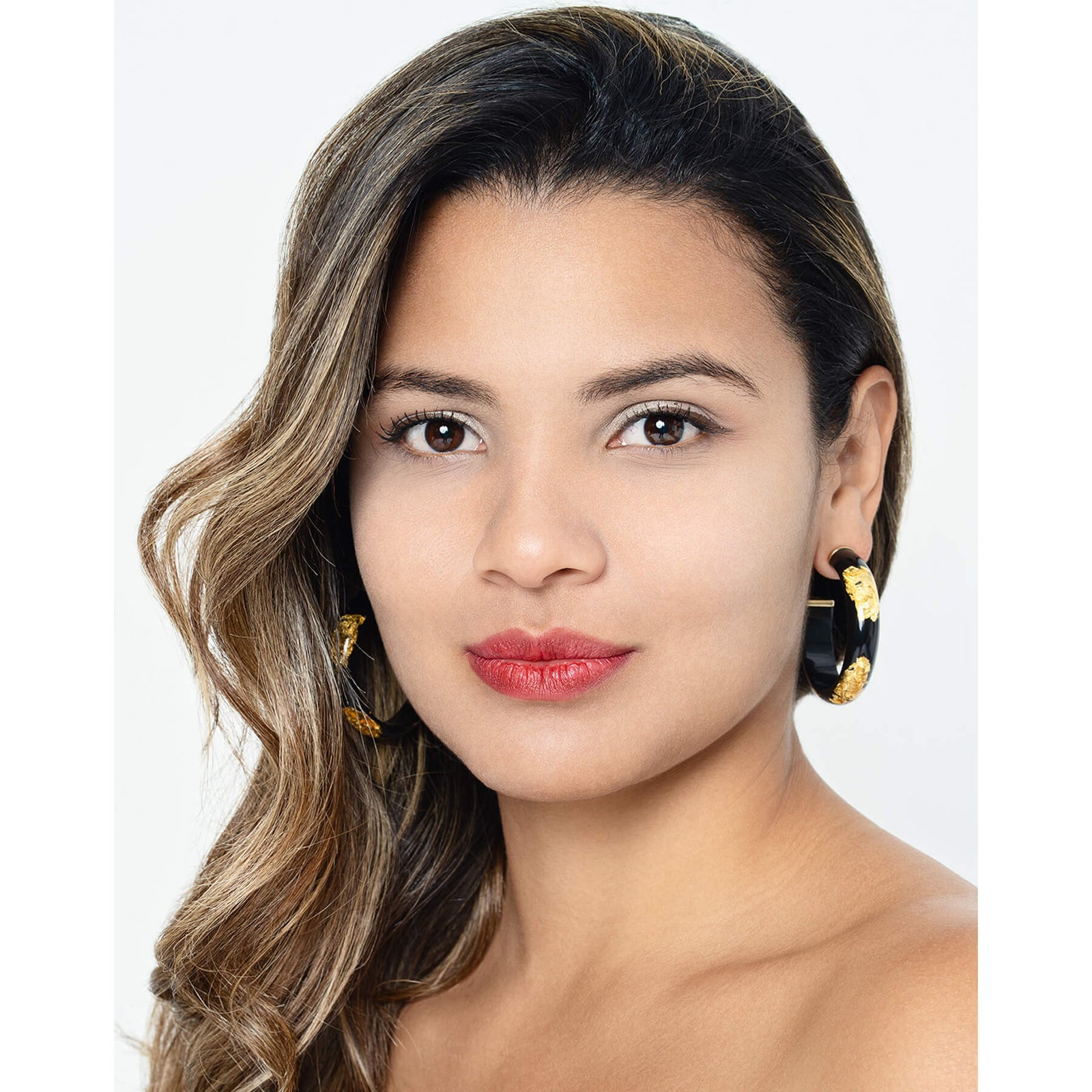 Holiday Earrings Red Gold Leaf Hoops