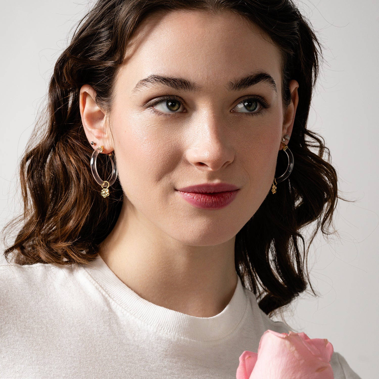 Gold Flower Charm Hoop Earrings