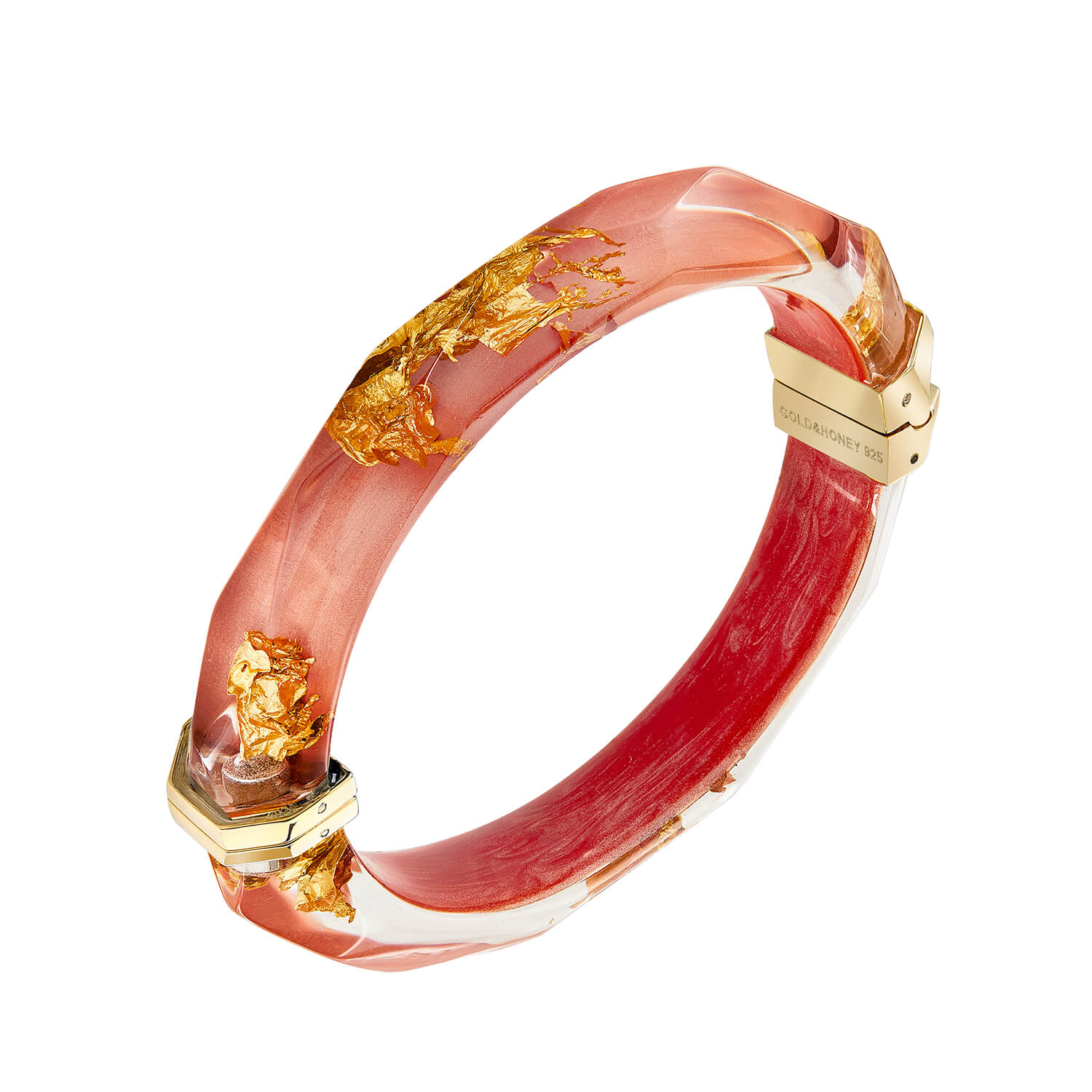 Living Coral Orange Lucite Faceted Bangle