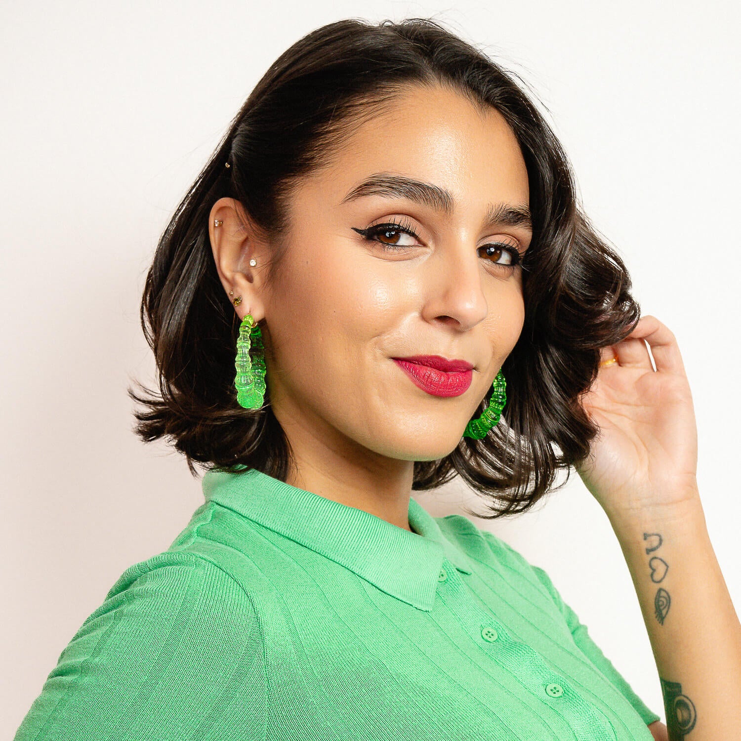 lime green bamboo hoop earrings