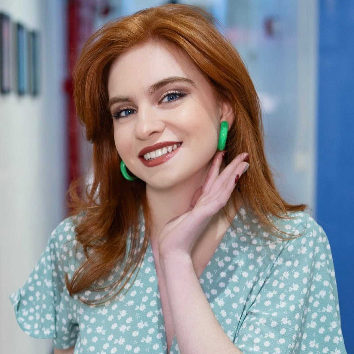 Green Illusion hoop earrings