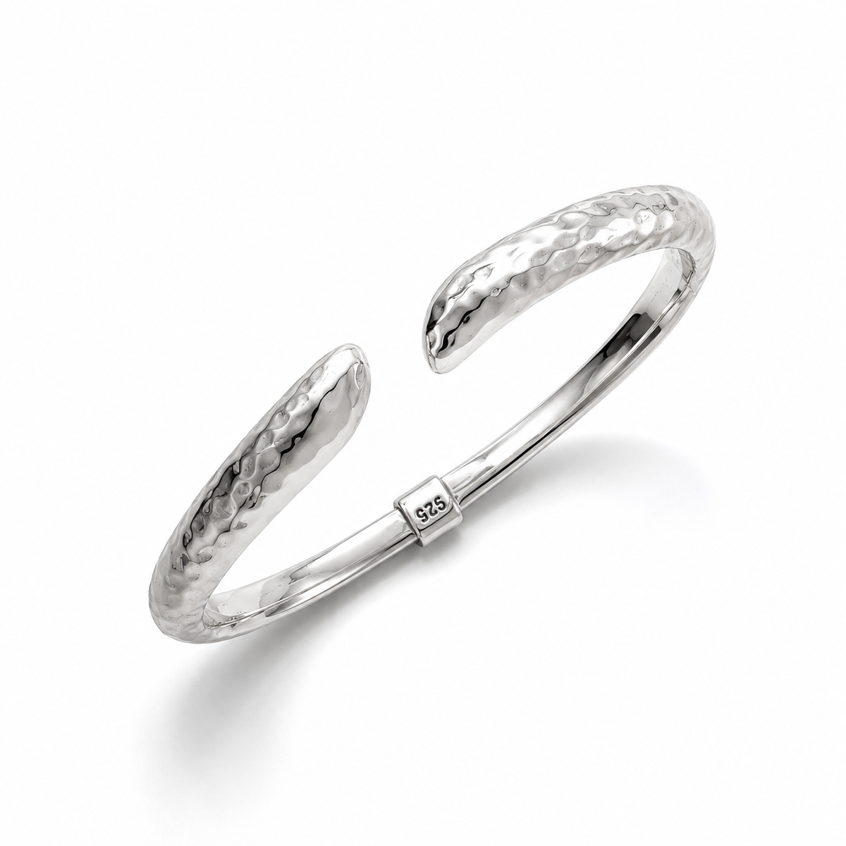Hammered Sterling Silver Cuff Bangle on a white background