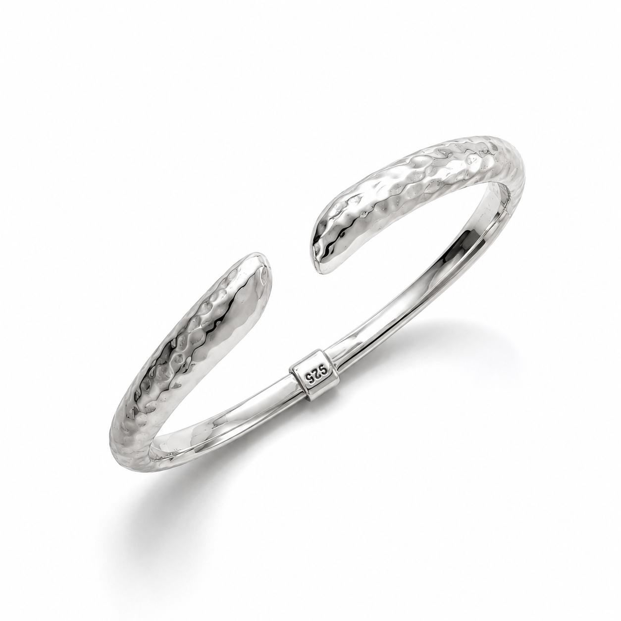 Hammered Sterling Silver Cuff Bangle on a white background