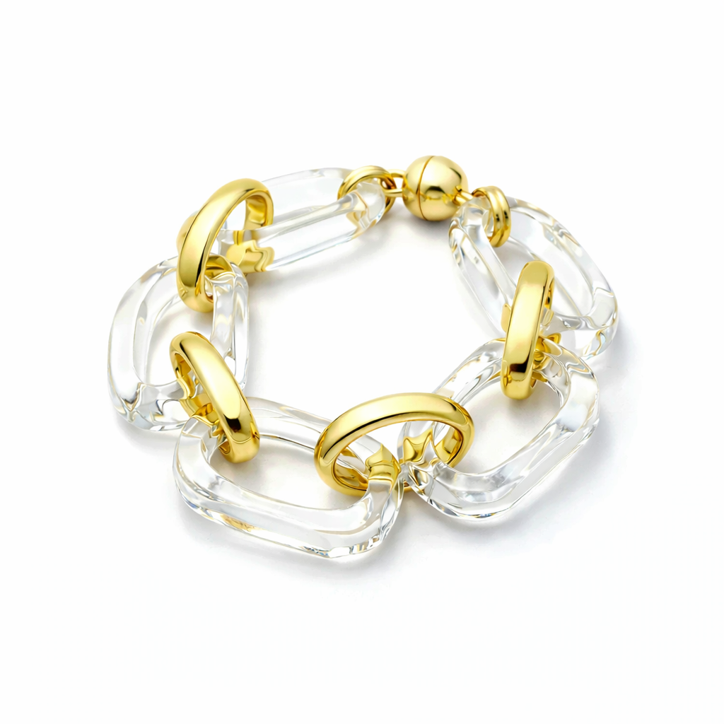 Gold and clear bracelet on a white background