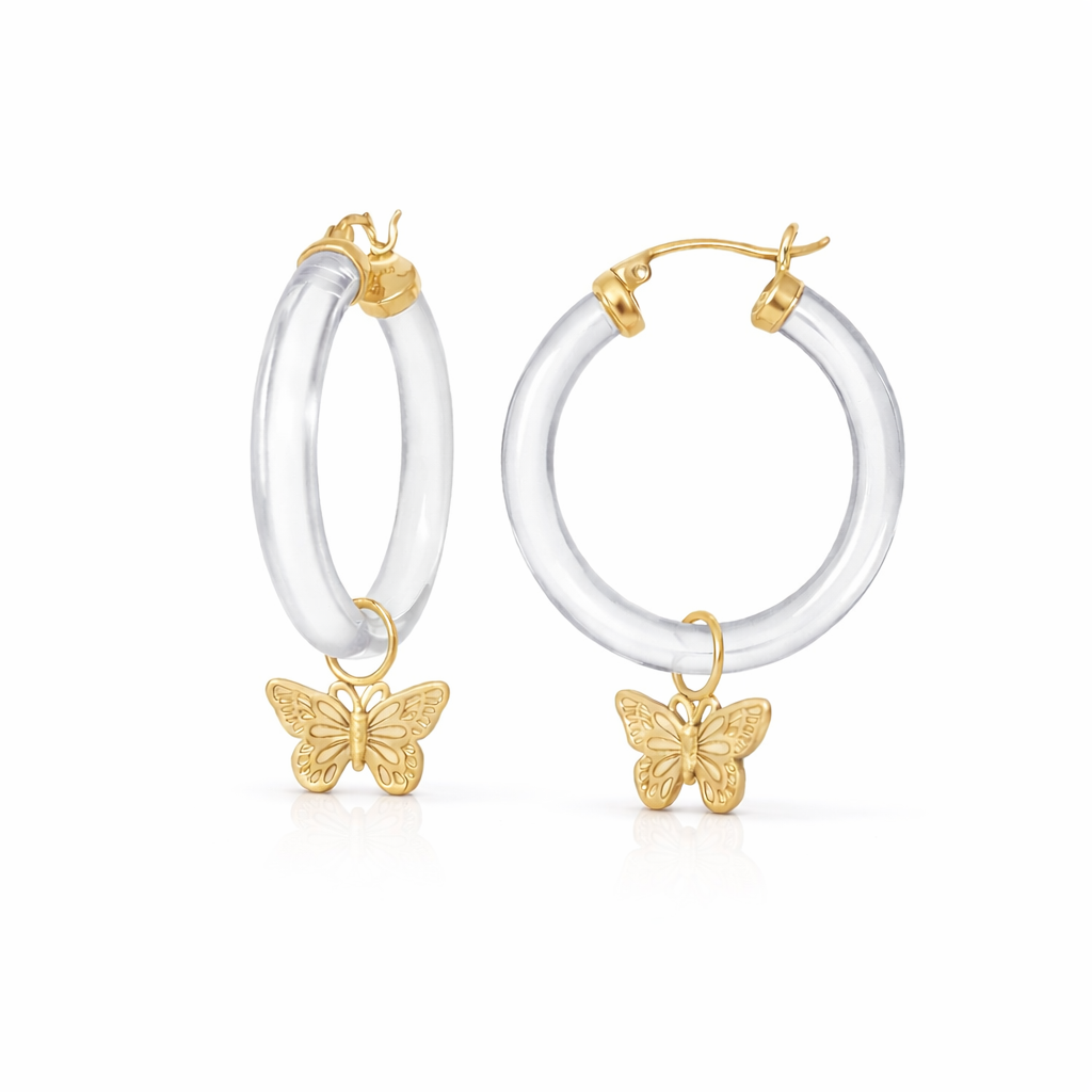 Butterfly Charm Lucite Hoop Earrings