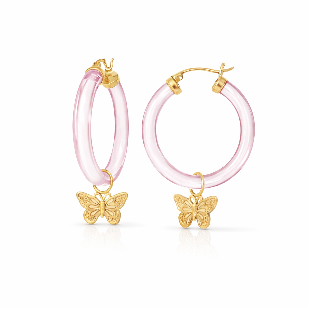 Butterfly Charm Lucite Hoop Earrings