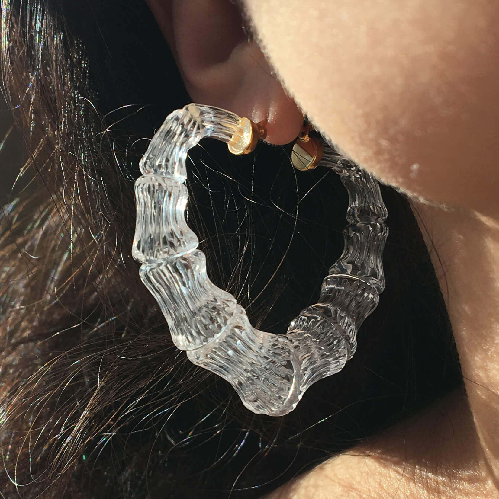 Clear Heart Bamboo Hoop Earrings