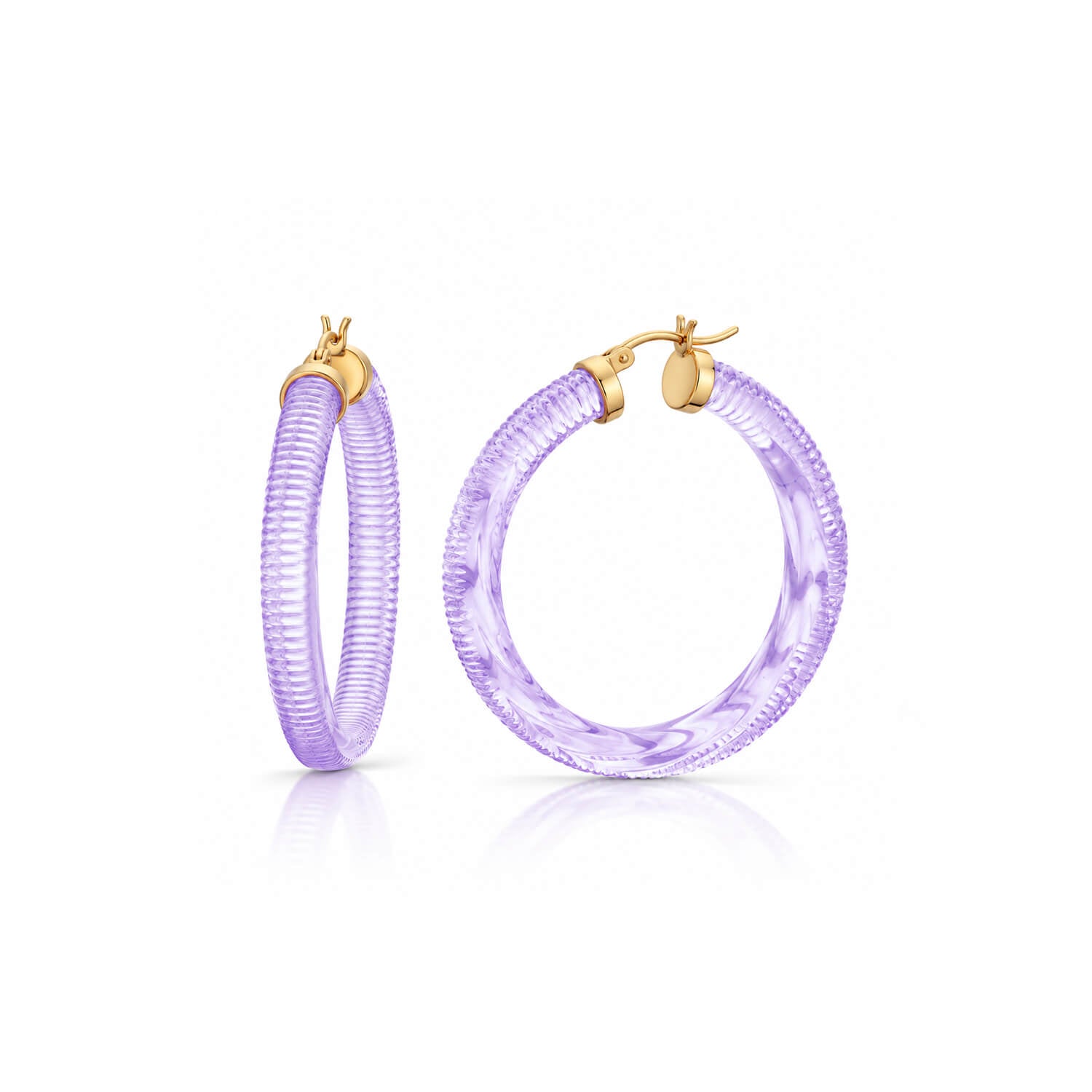 light purple hoop earrings with texture on a white background