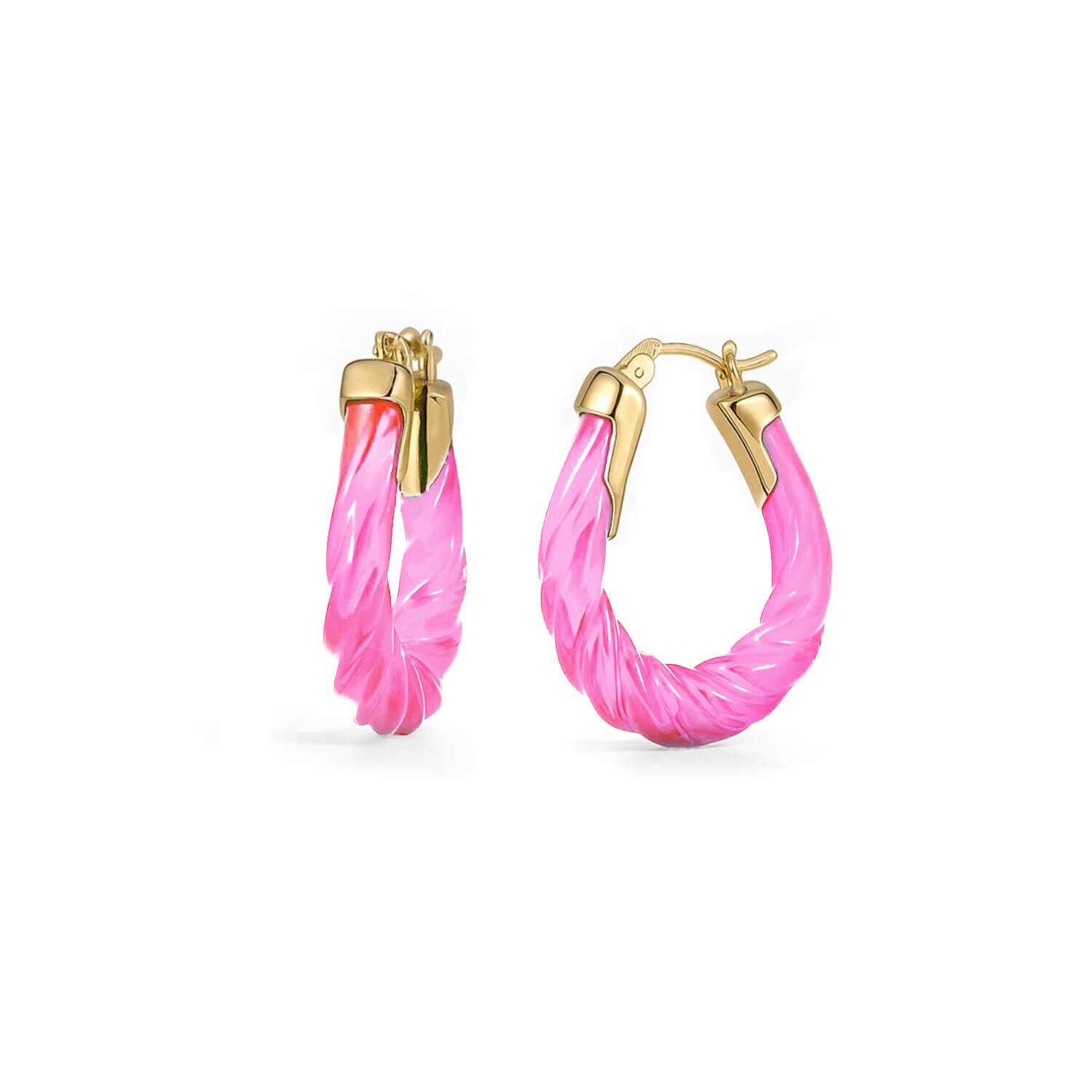 Rope Twist Oval Lucite Birthstone Hoop Earrings in Pink Tourmaline