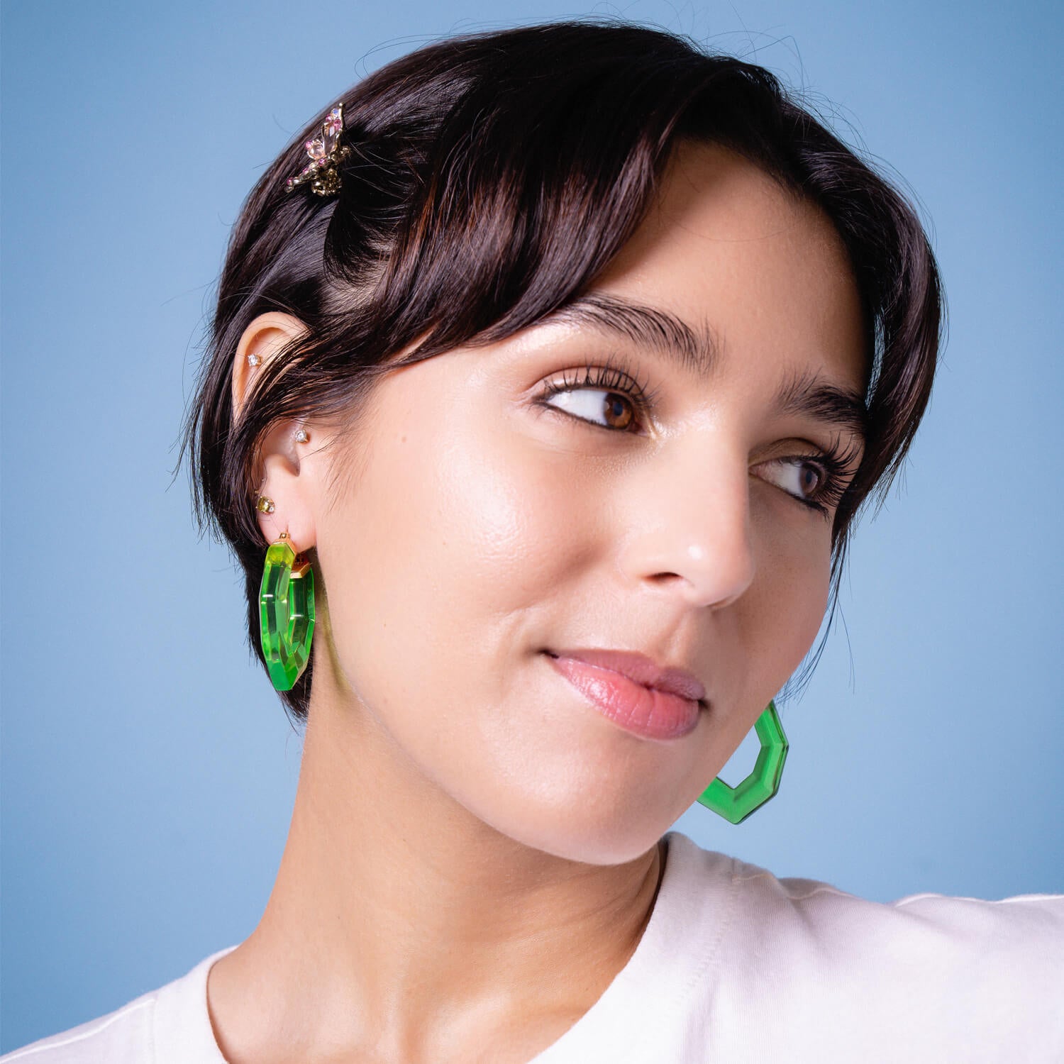 pear cut gem hoops in green