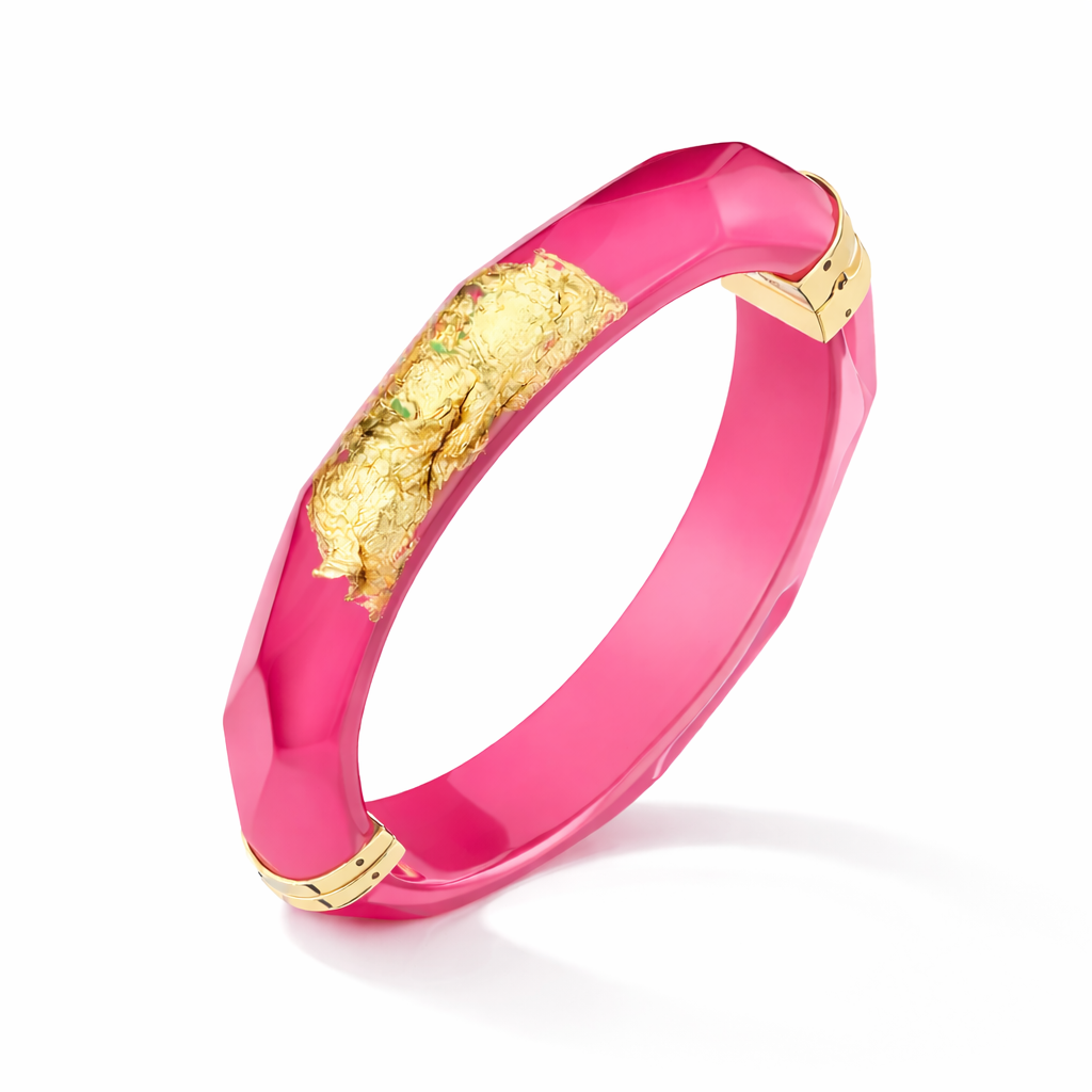SAMPLE SALE - Large Gold Leaf Thin Faceted Lucite Bangles