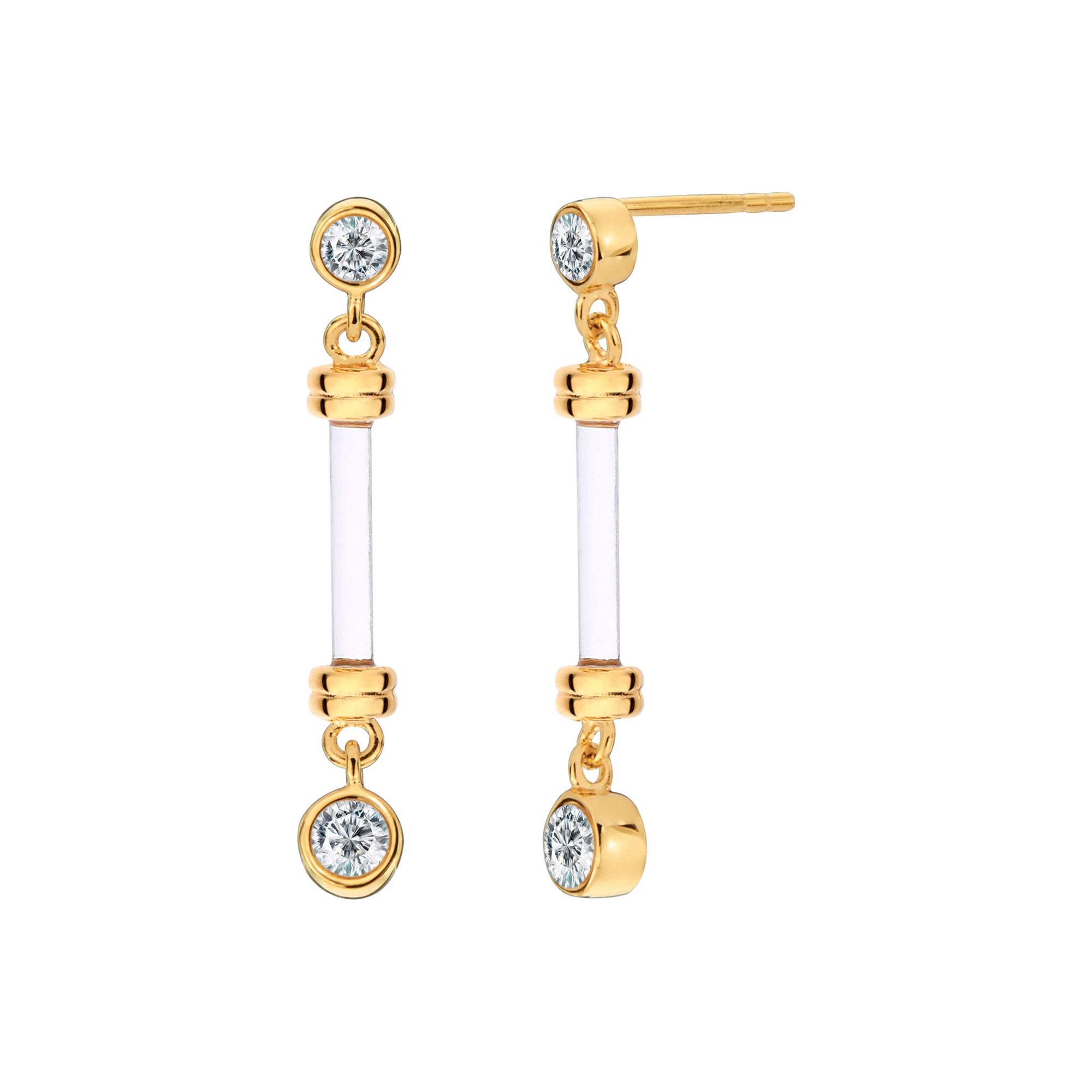 clear and gold dainty drop and dangle earrings