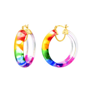 Tie Dye Rainbow Lucite Hoop Earrings