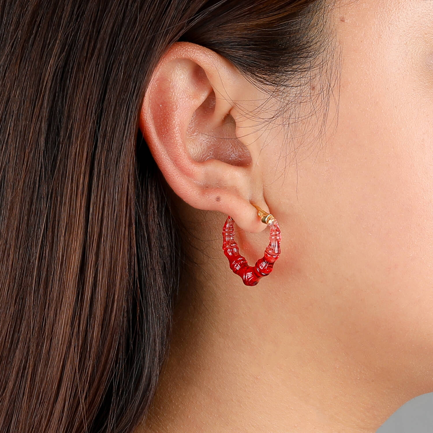 mini small bamboo hoop earrings in red ombre
