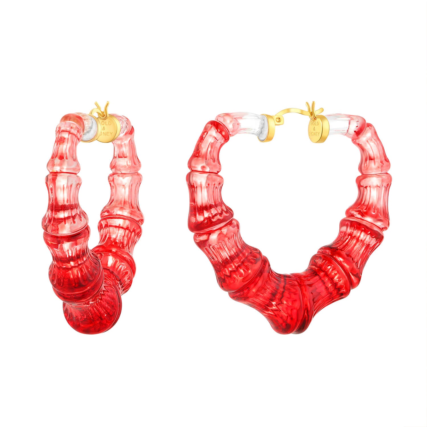 Red ombre heart bamboo hoop earrings