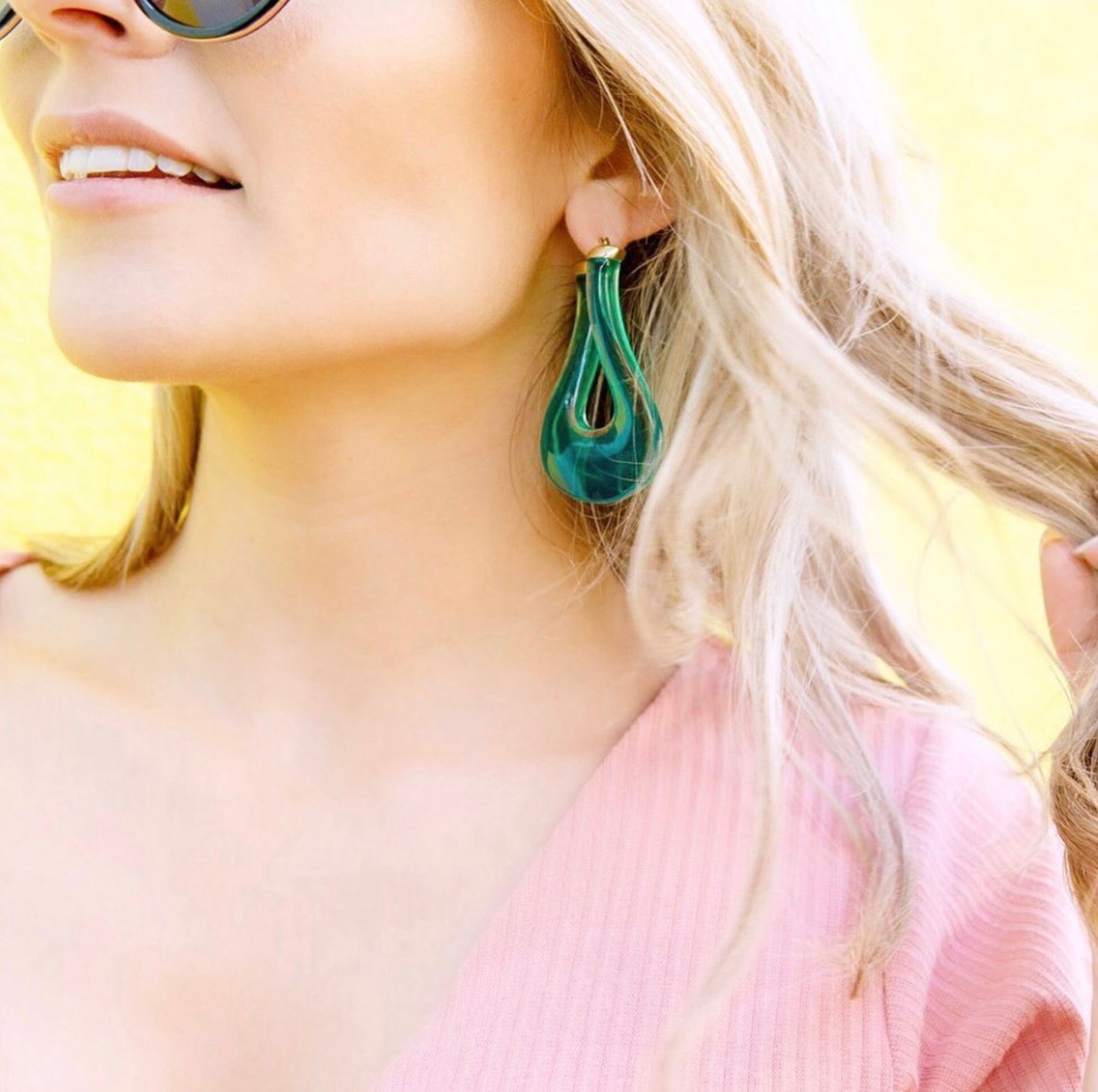 Large Twisted Horseshoe Lucite Hoops - TEAL