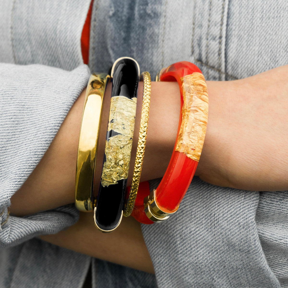 SAMPLE SALE - Gold Leaf Thin Cabochon Lucite Bangles