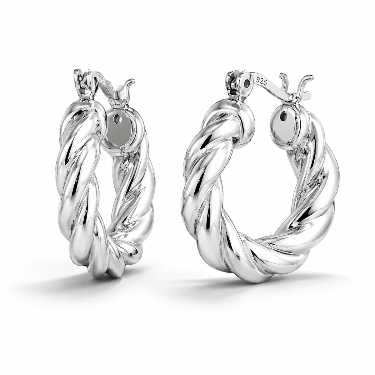 Sterling Silver Twisted Hoop Earrings on a white background