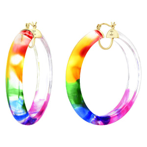 Tie Dye Rainbow Lucite Hoop Earrings