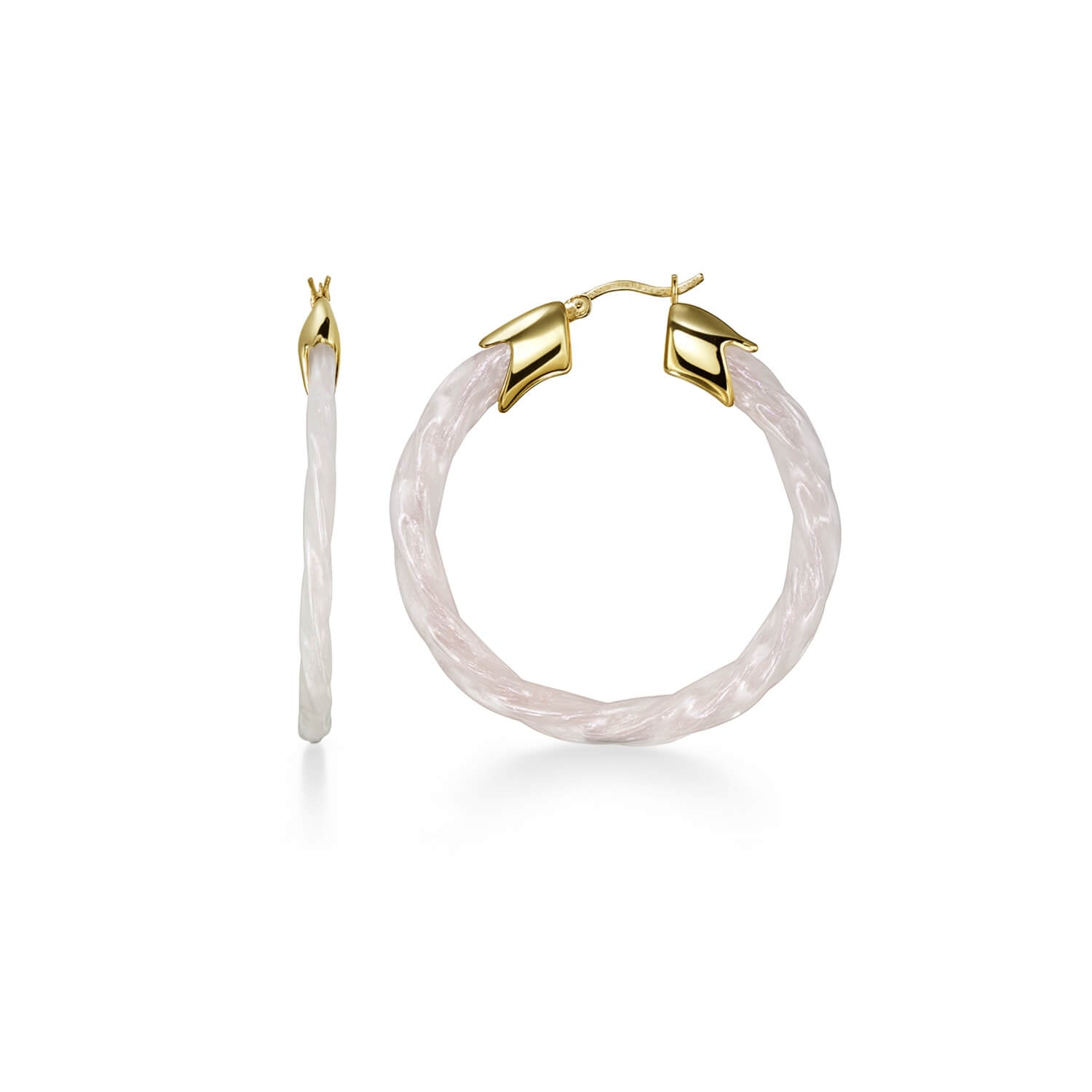 Swirl Twist Lucite Birthstone Hoop Earrings in Pearl White
