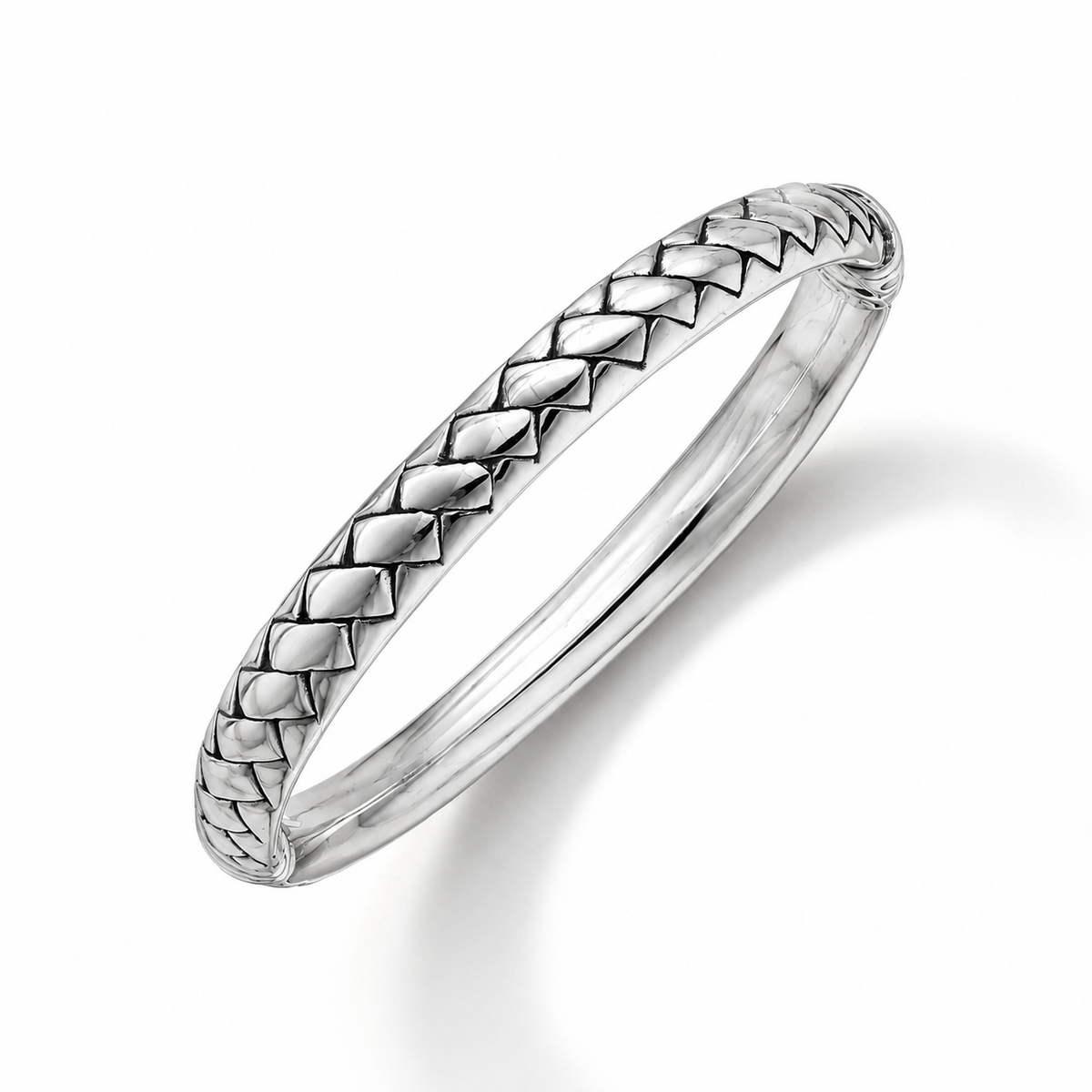 Woven bangle with hinge on a white background
