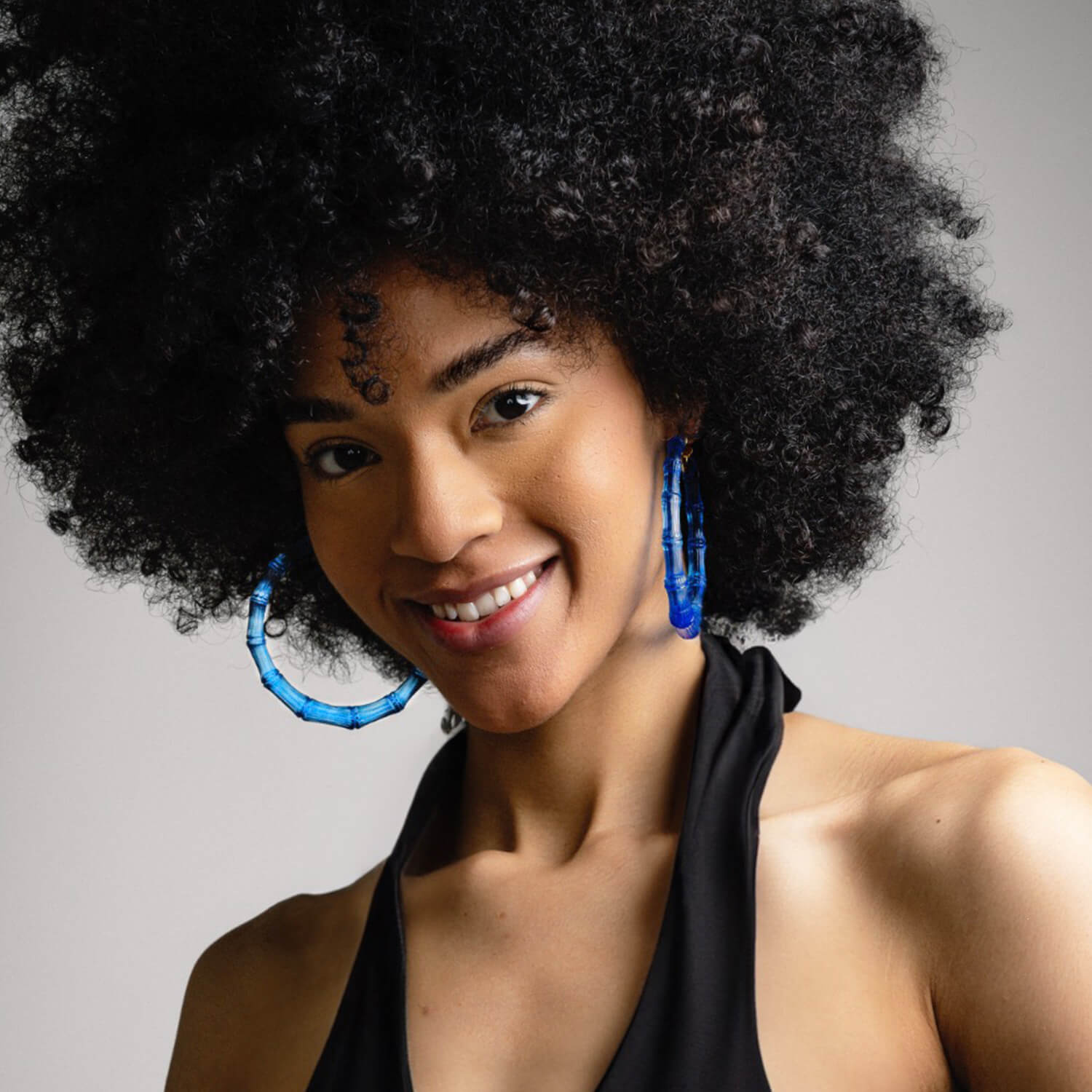 XL BIG BAMBOO HOOP EARIRNGS IN GOLD AND BLUE