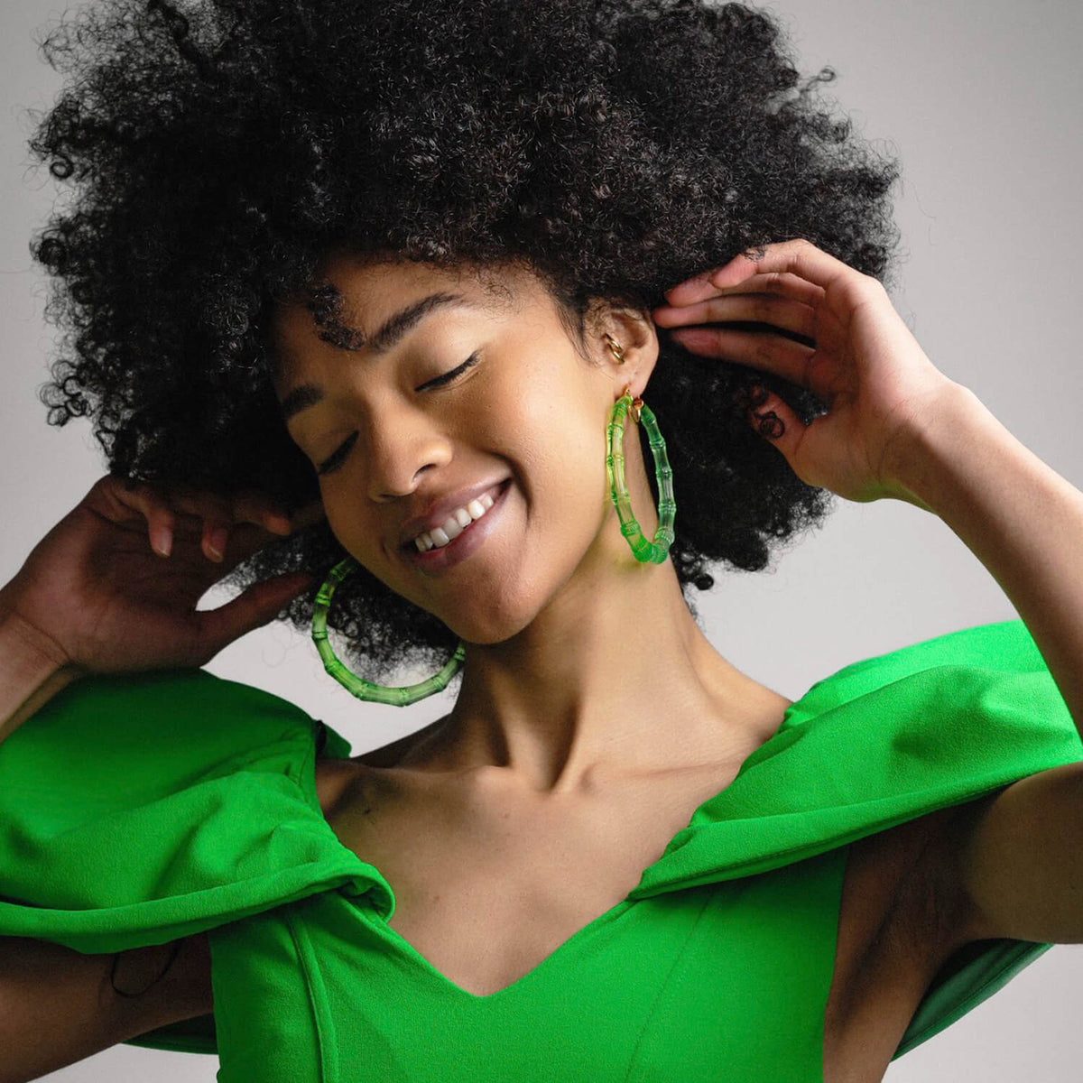 XL Lime Green Bamboo Hoop Earrings