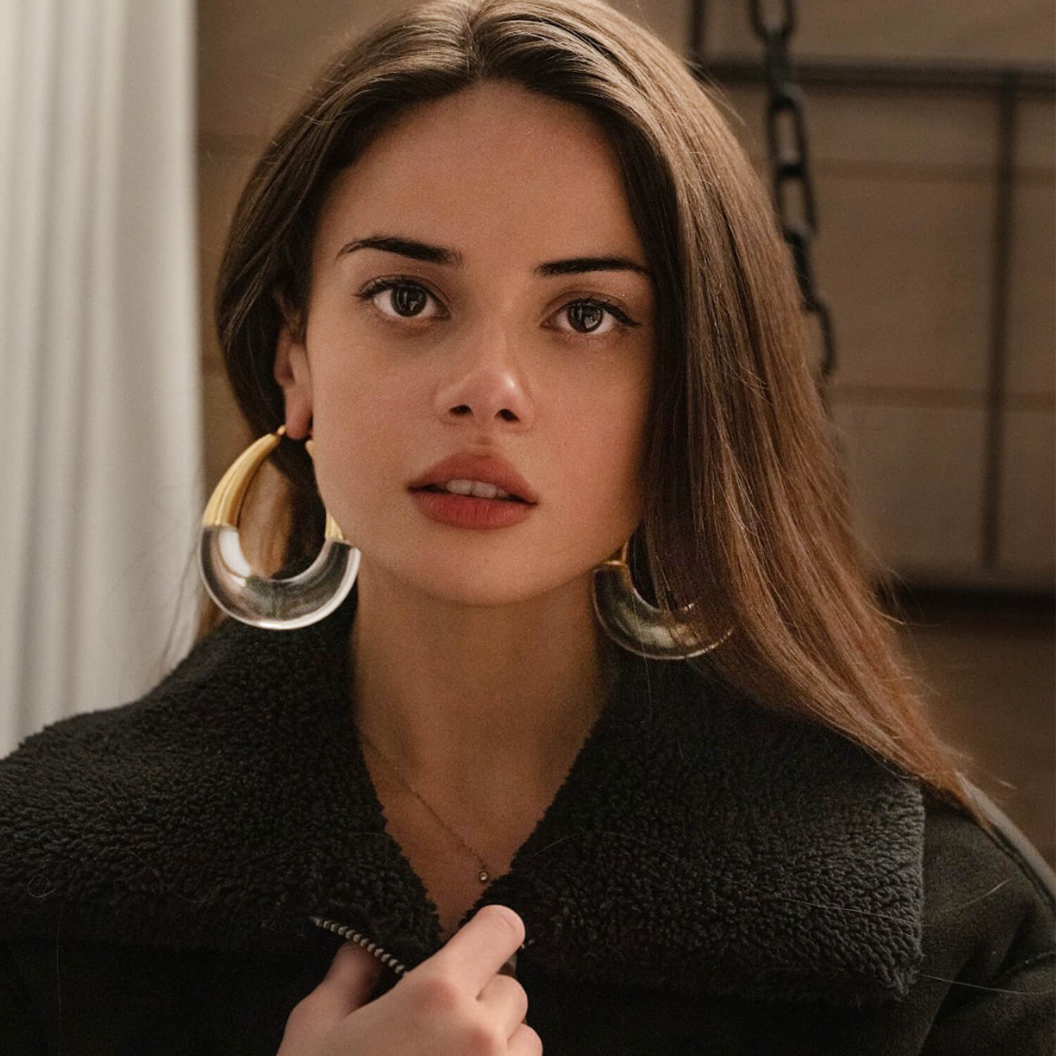 xl chunky bucket hoop earrings in gold and clear lucite