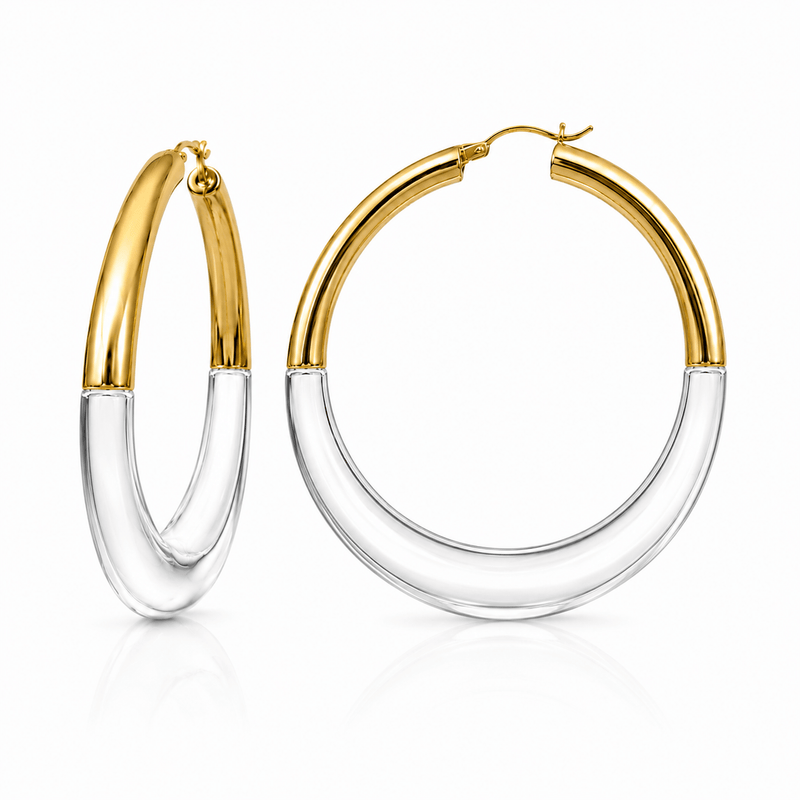 XL Clear and Gold Graduated Hoop Earrings
