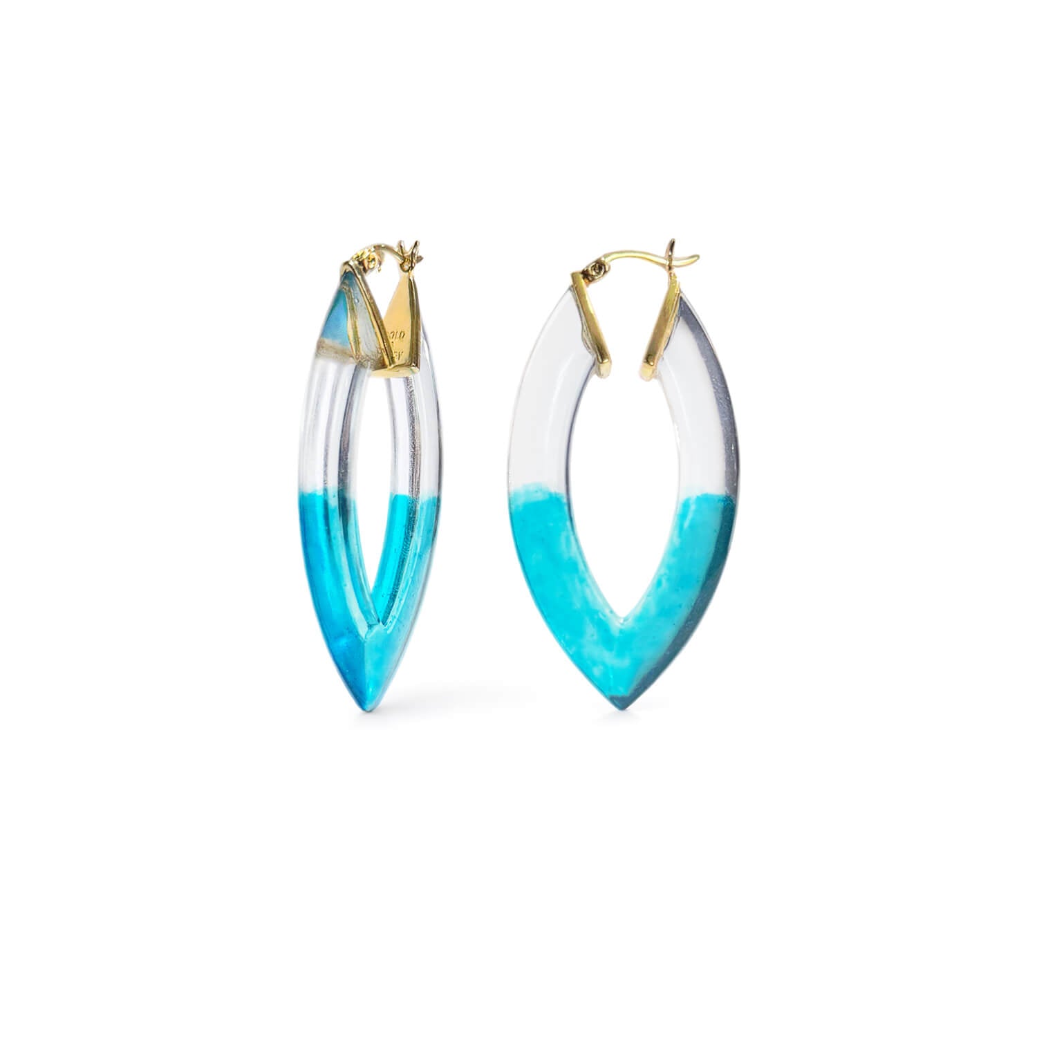 hand painted aqua blue watercolor marquise hoop earrings