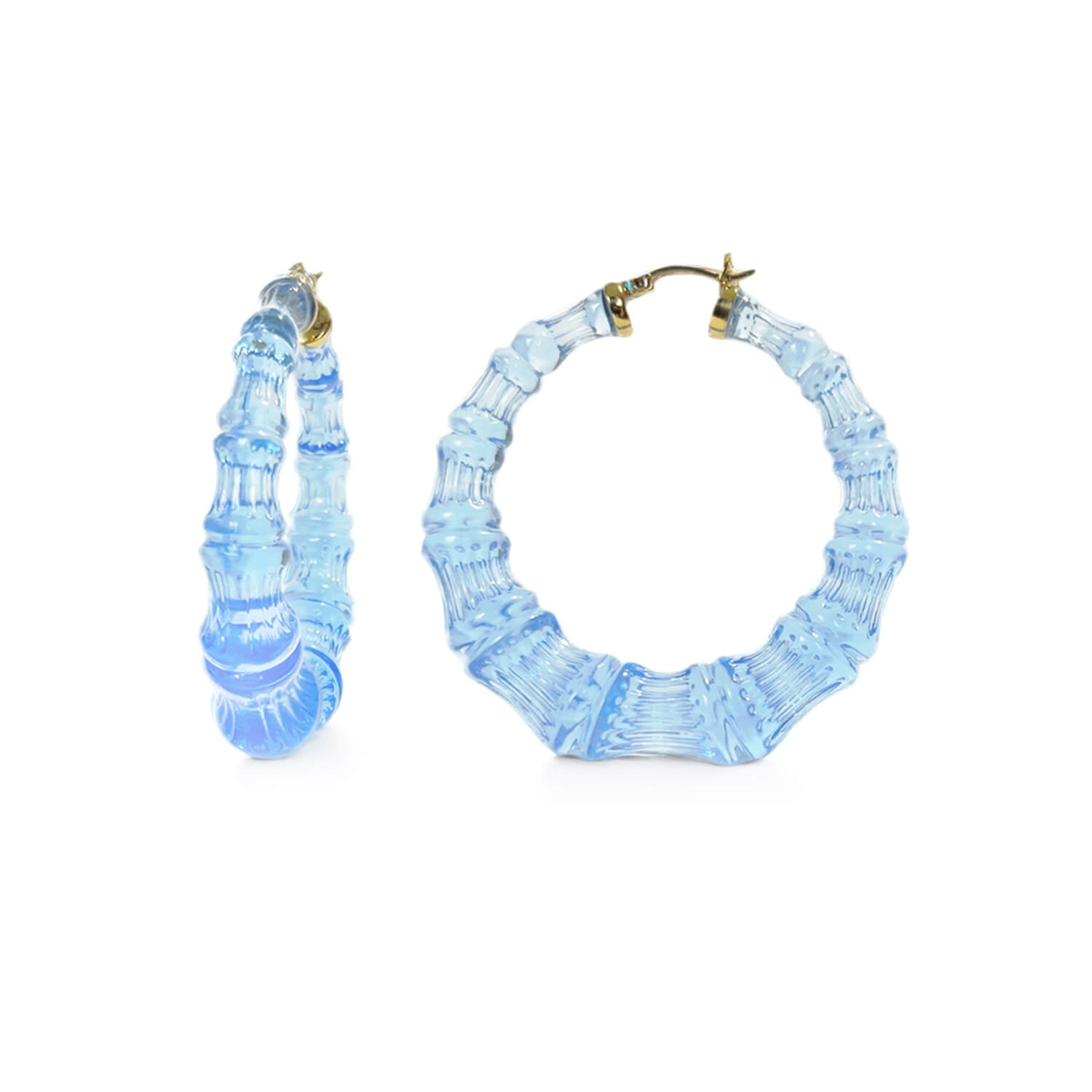 light baby blue bamboo hoop earrings