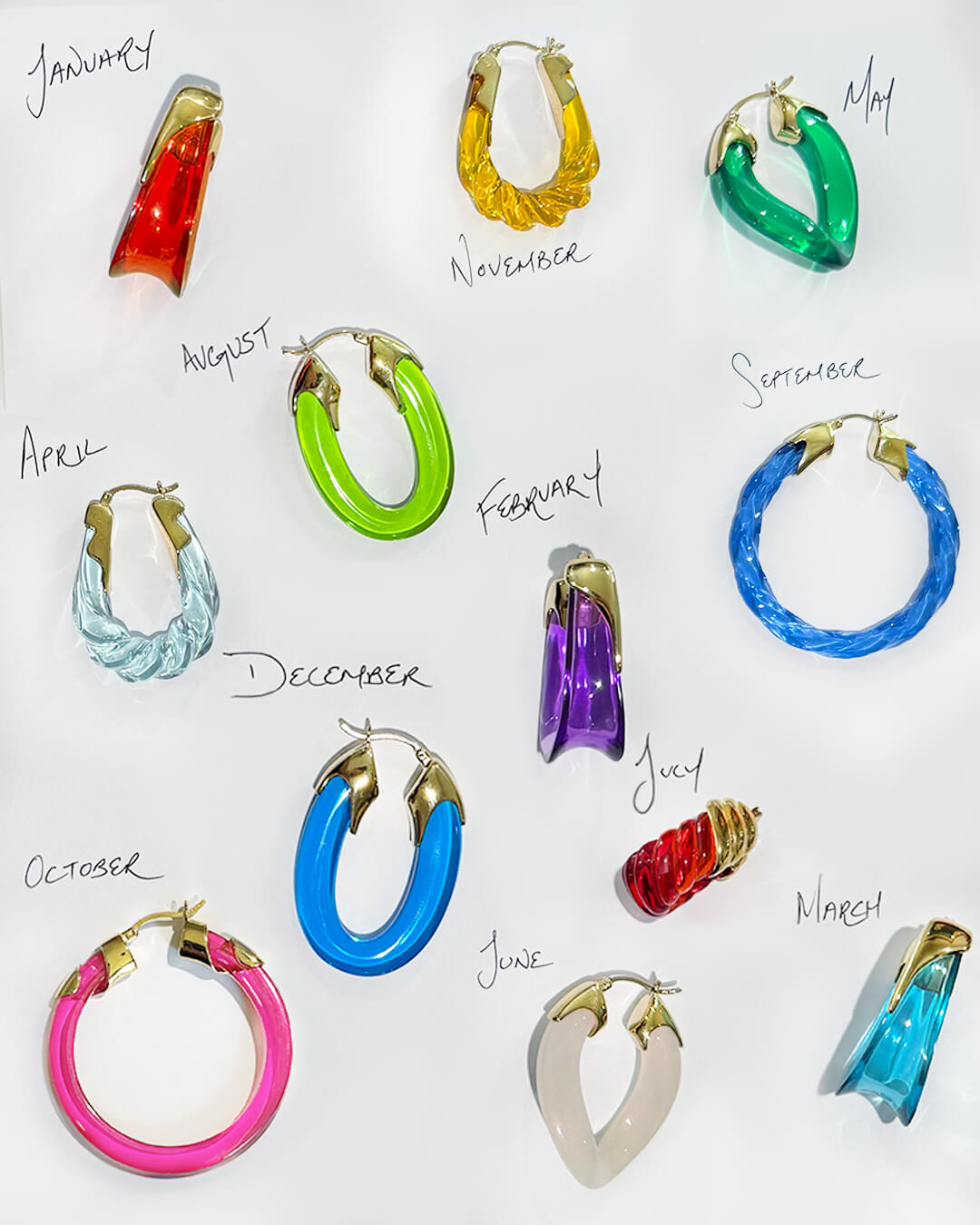 Rope Twist Oval Lucite Birthstone Hoop Earrings in Amethyst Purple