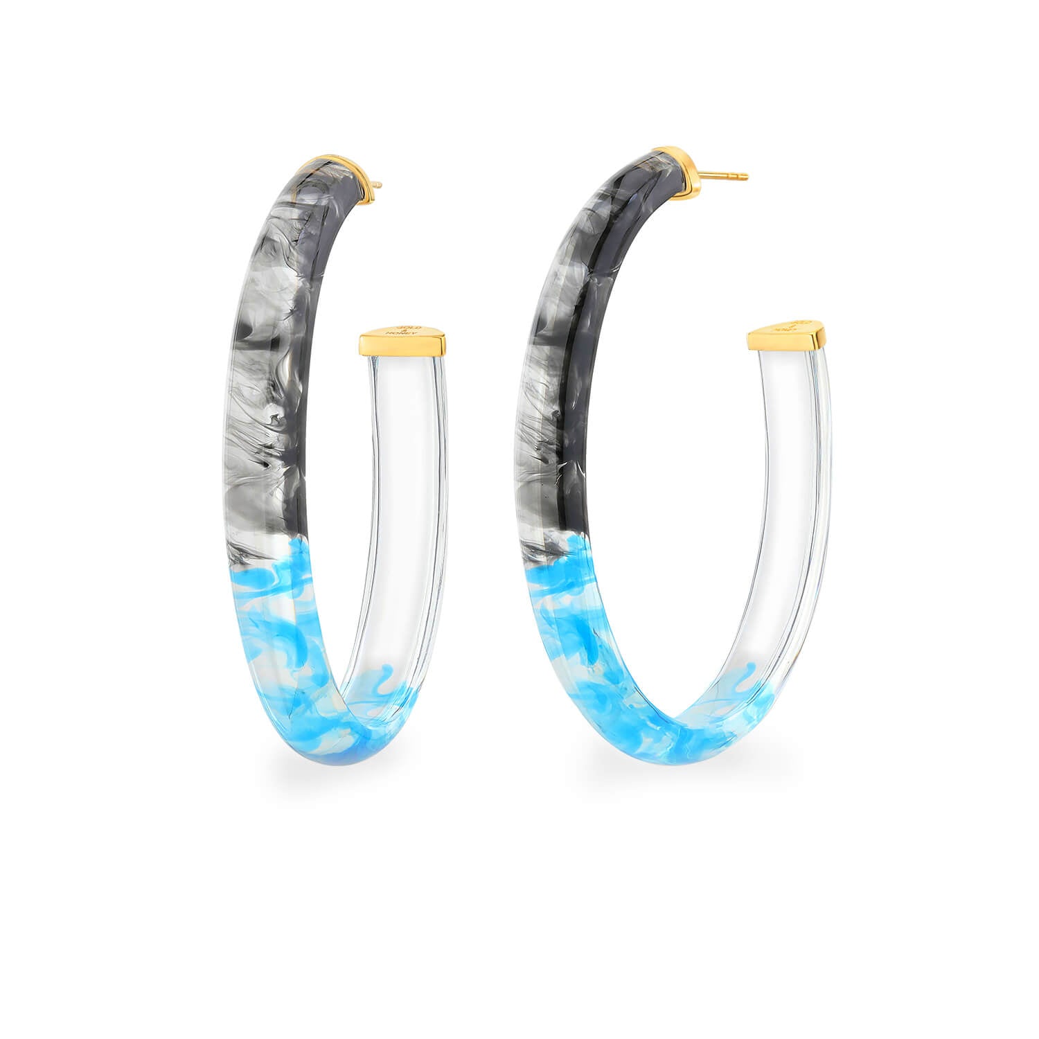 blue and black ombre tie dye hoop earrings