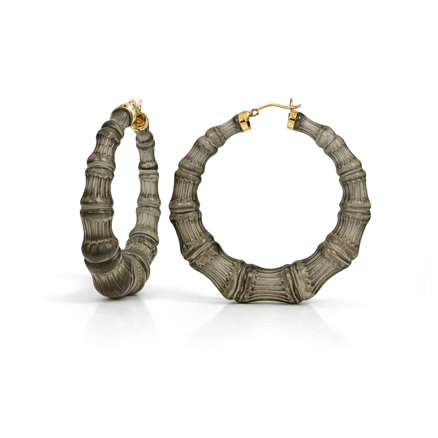 Pair of bamboo-style hoop earrings on a white background