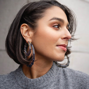 Double Black Bamboo Hoop Earrings