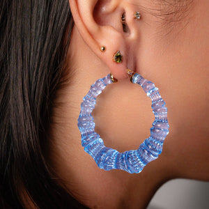 Blue Bamboo Hoop Earrings