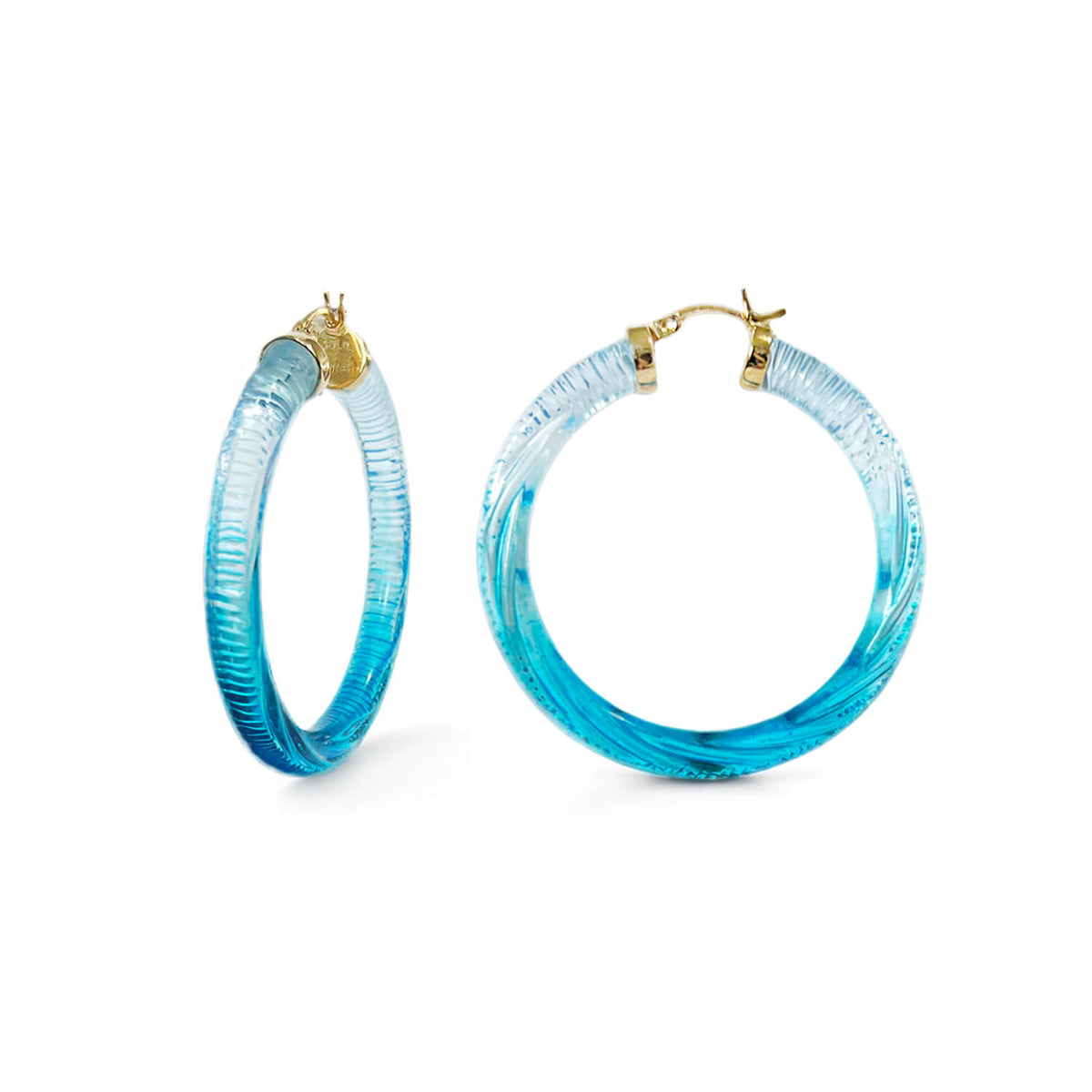 diamond cut earrings in ombre blue lucite