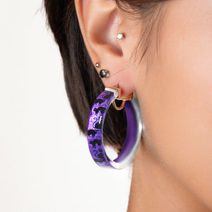 Black Cat Halloween Lucite Hoop Earrings