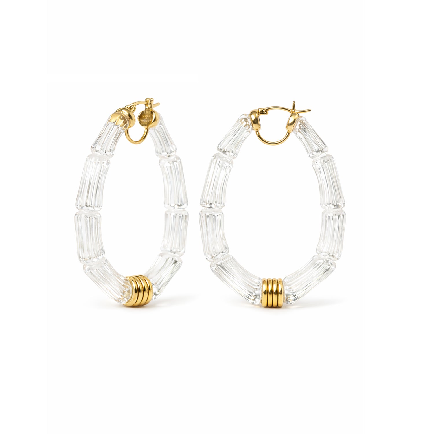 OVAL CLEAR AND GOLD BAMBOO HOOP EARIRNGS
