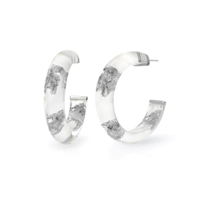 crystal clear hoop earrings with silver leaf