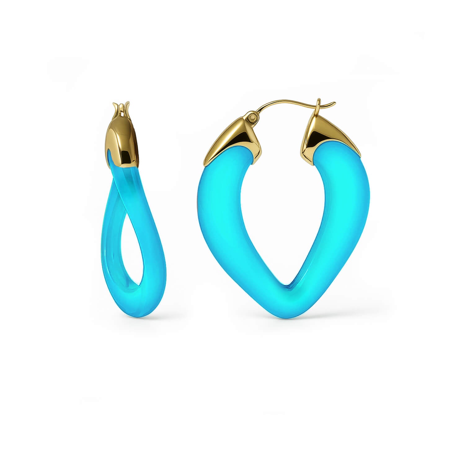 Curb Link Lucite Birthstone Hoop Earrings in Aquamarine Blue