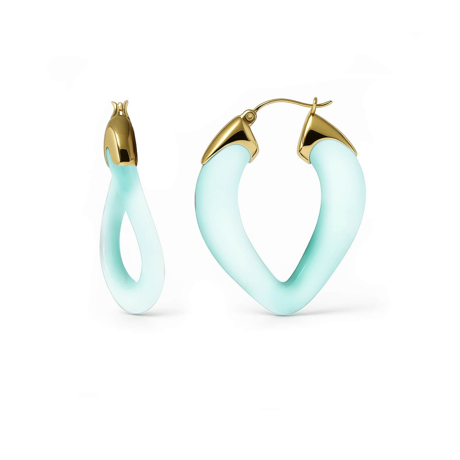 Curb Link Lucite Birthstone Hoop Earrings in Diamond Clear White