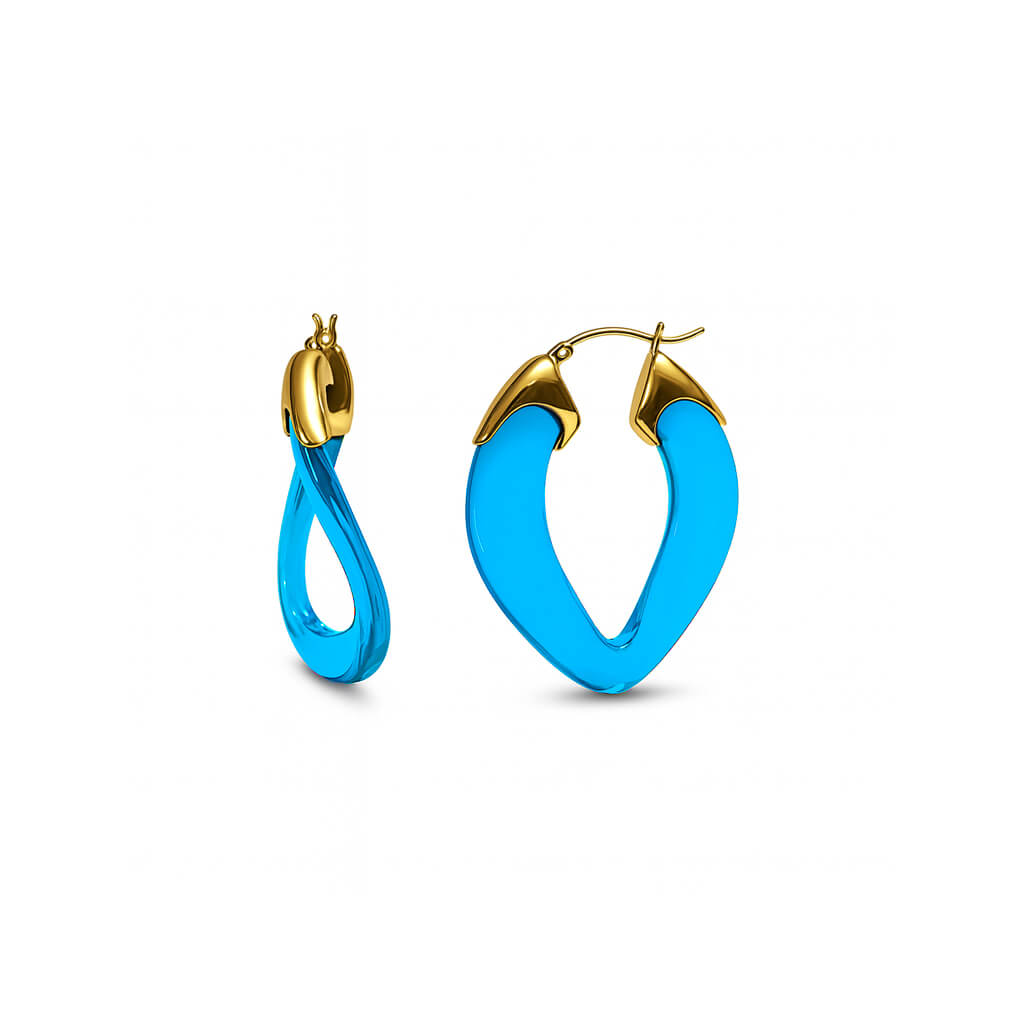 blue hoop earrings with gold accents