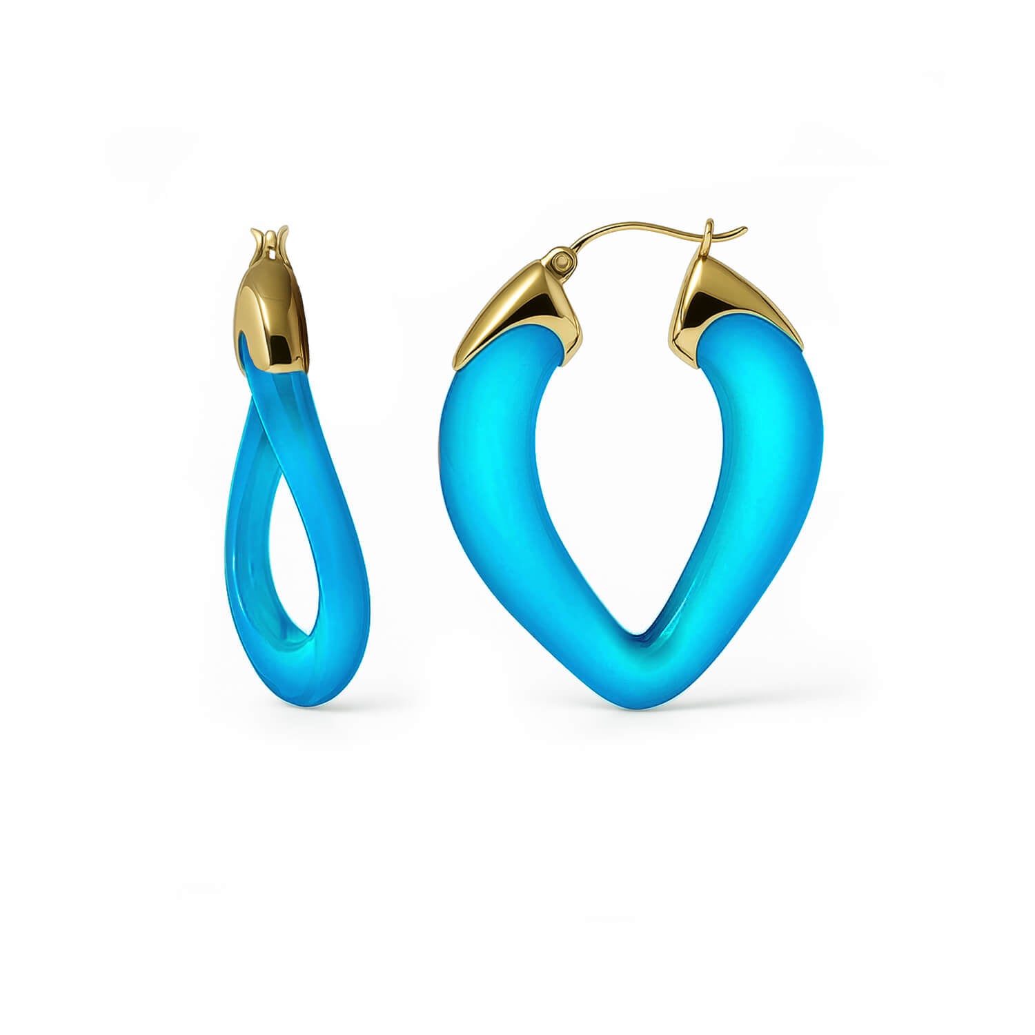 Curb Link Lucite Birthstone Hoop Earrings in Blue Topaz