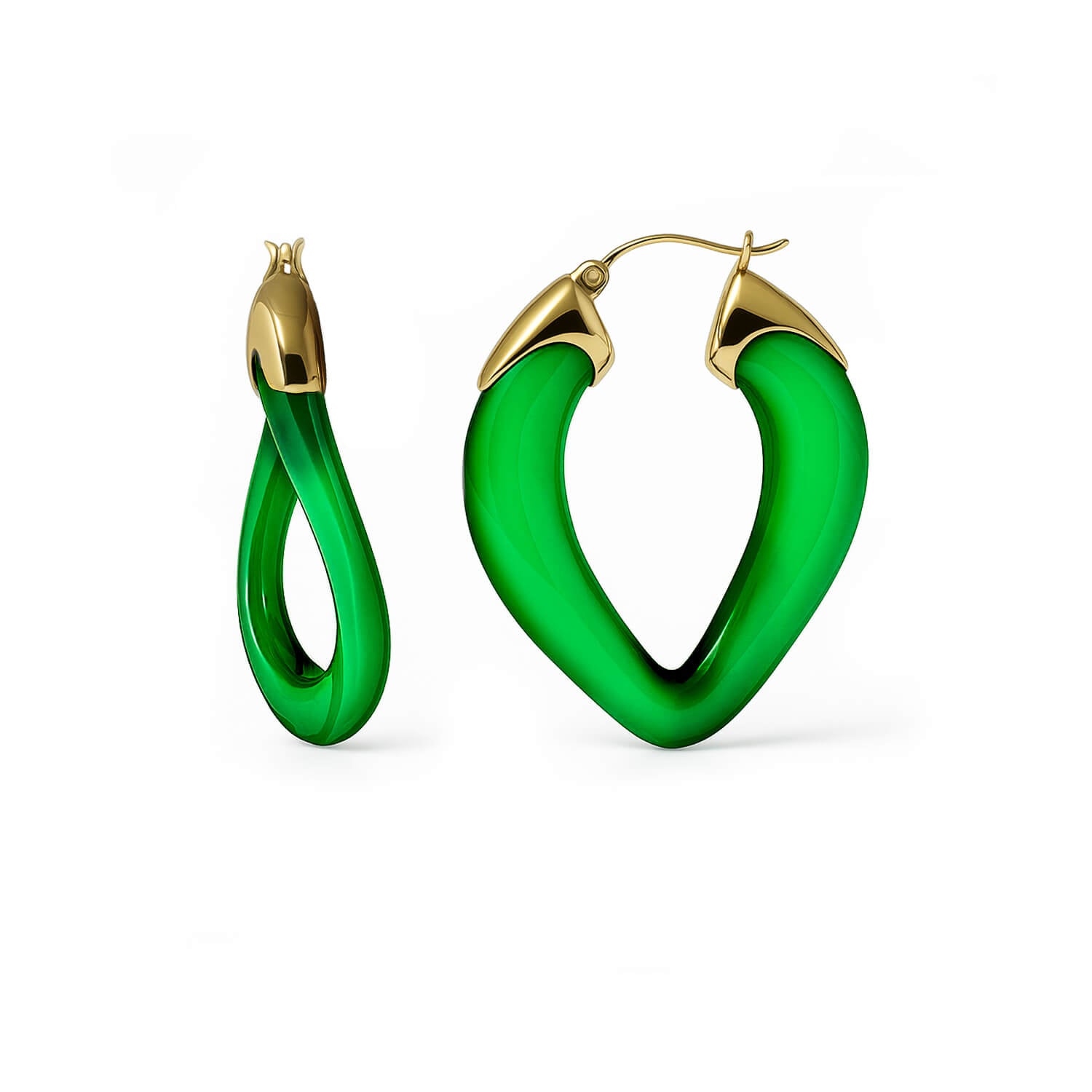 Curb Link Lucite Birthstone Hoop Earrings in Emerald Green