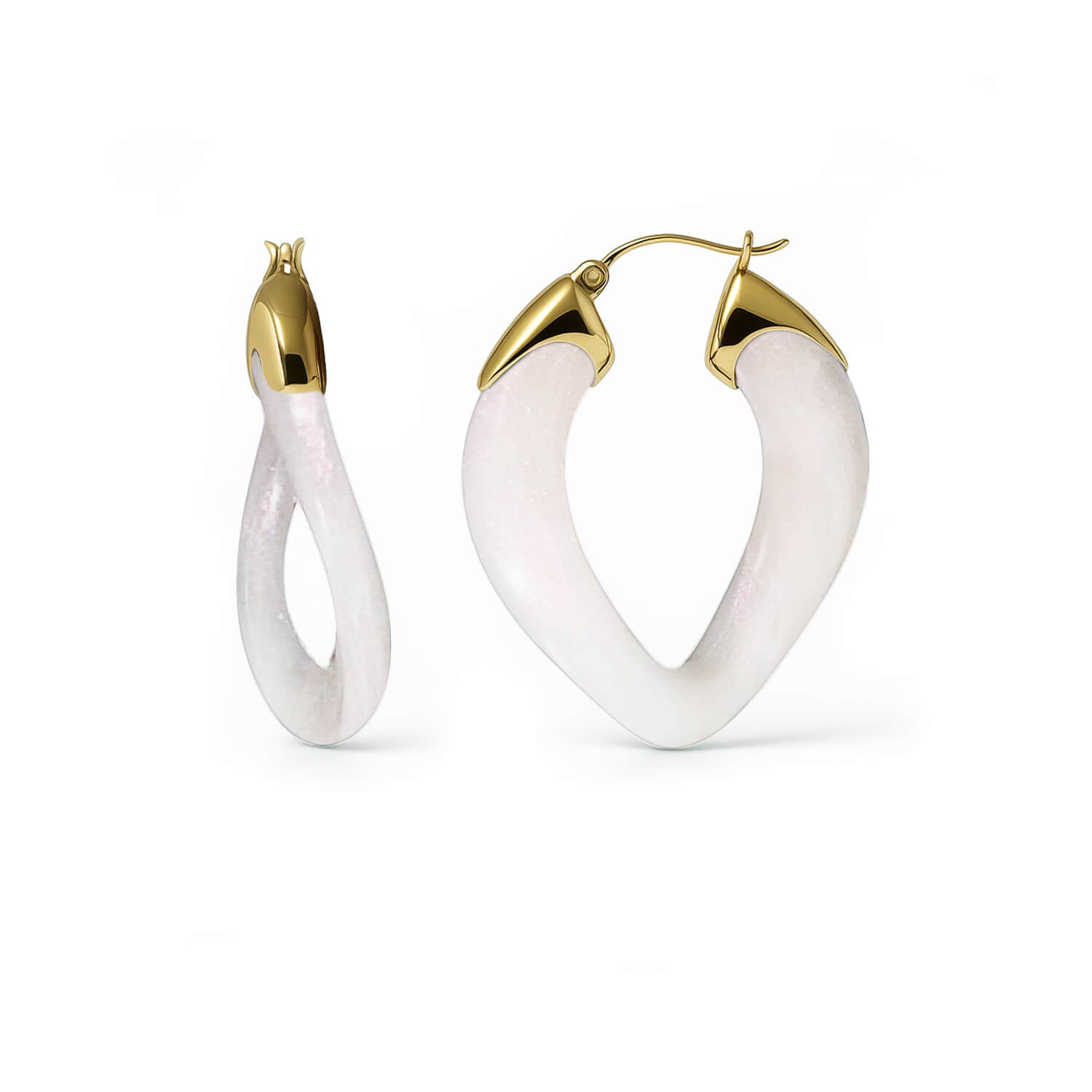 Curb Link Lucite Birthstone Hoop Earrings in Pearl White