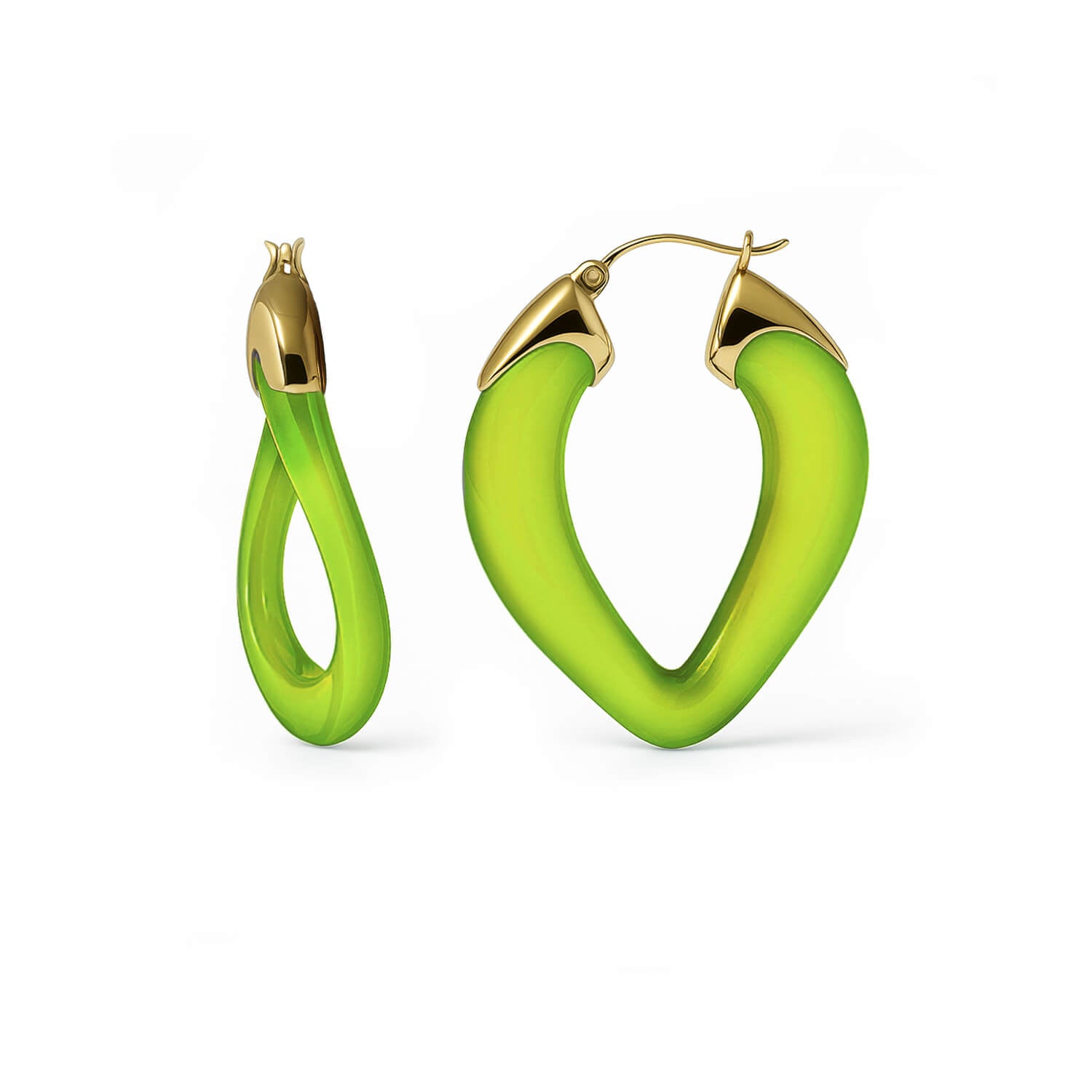 Curb Link Lucite Birthstone Hoop Earrings in Peridot Green
