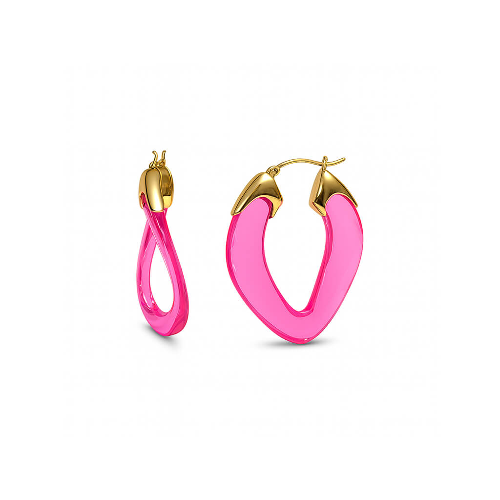 pink hoop earrings with gold accents